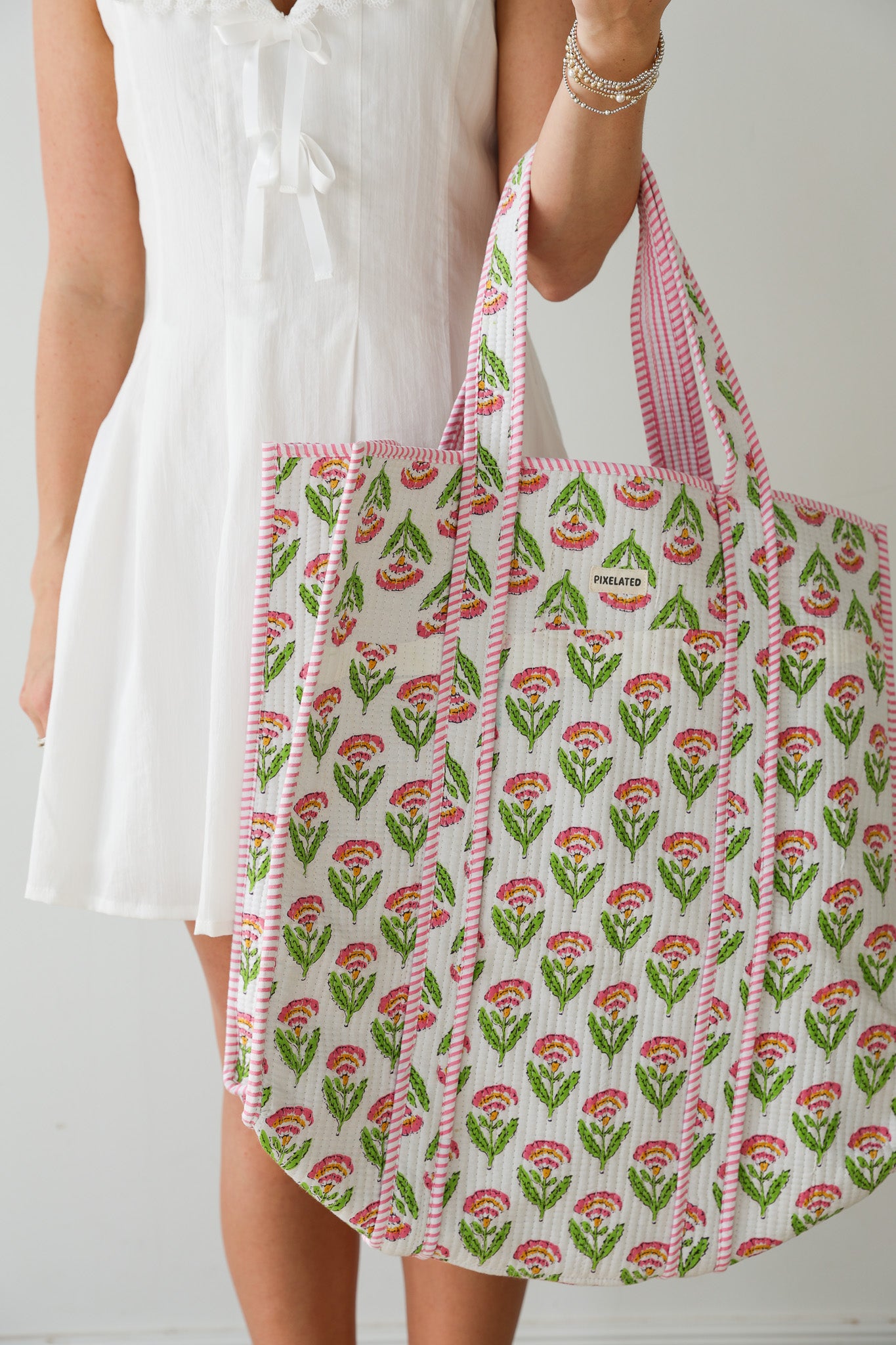 Large Pink Floral Tote Bag