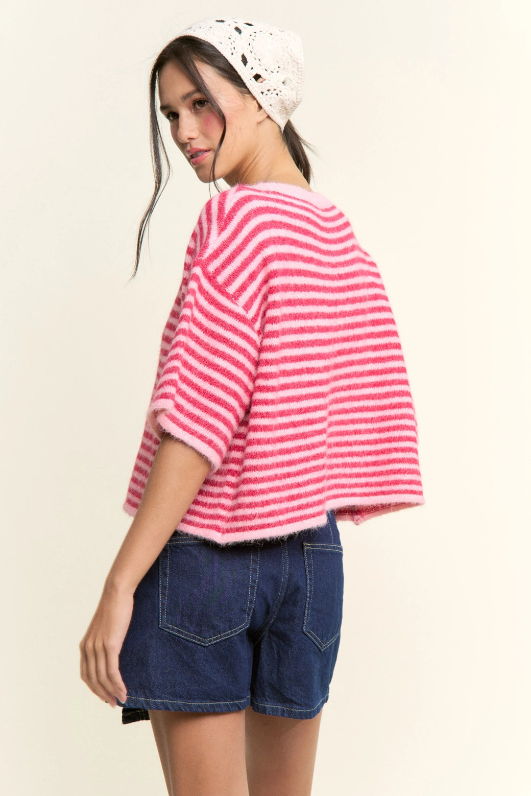 Pink Striped Knit Cardigan