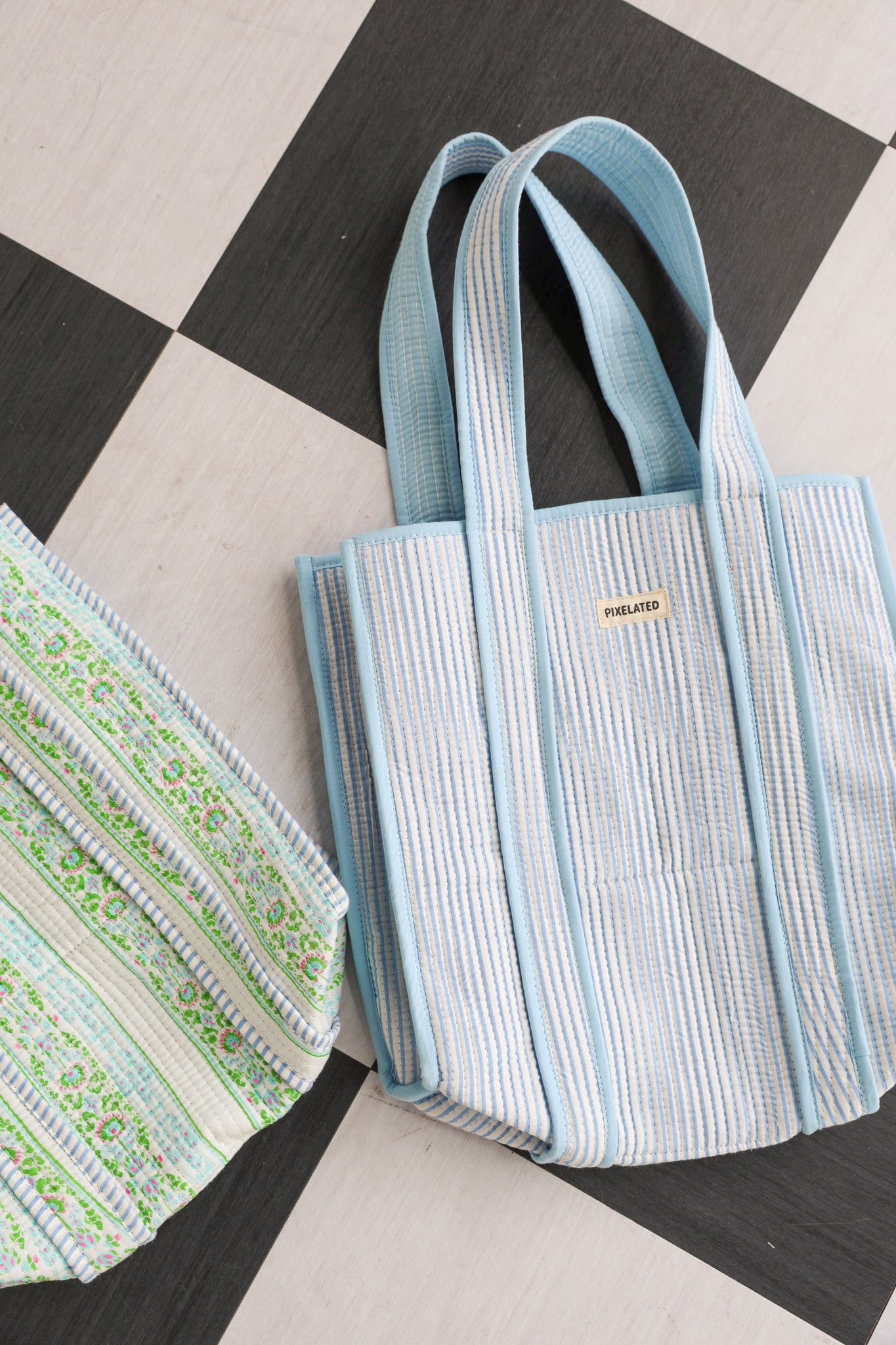 Small Blue Striped Tote Bag