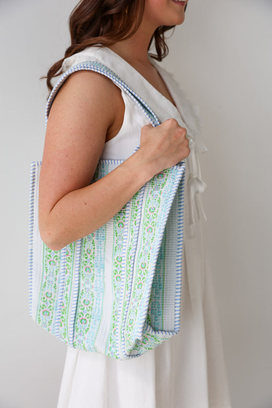 Small Green Blossom Tote Bag