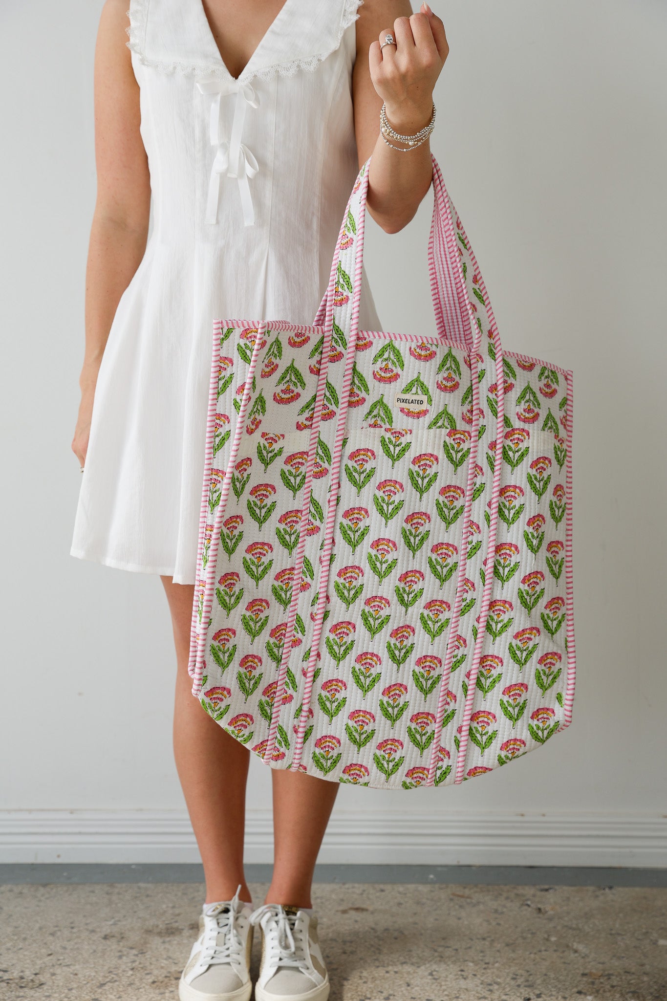 Large Pink Floral Tote Bag