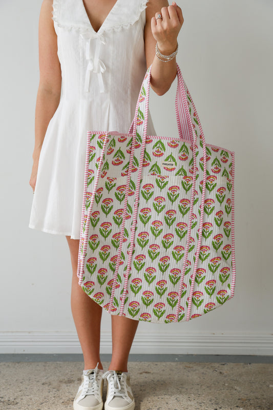 Large Pink Floral Tote Bag