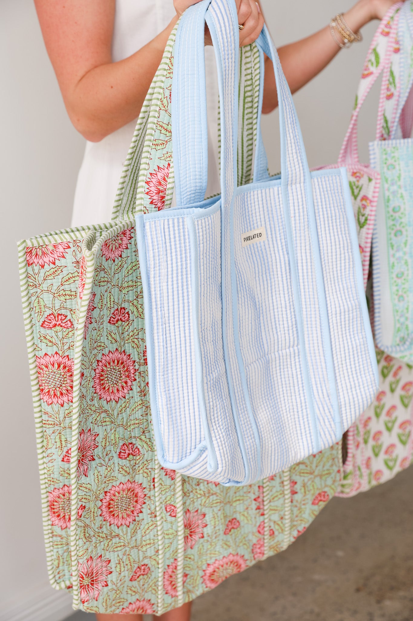 Small Blue Striped Tote Bag