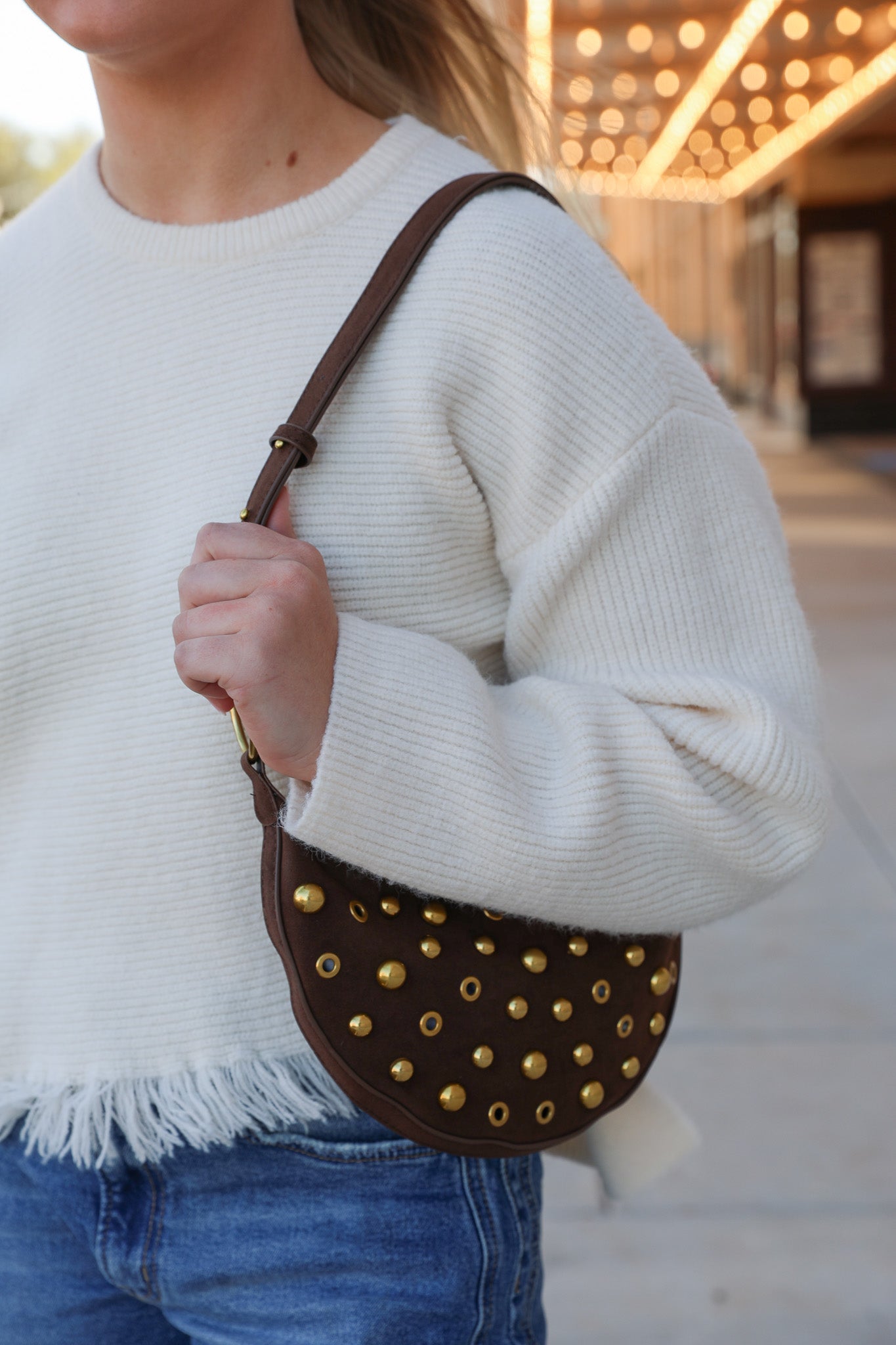 Brown Suede Studded Bag