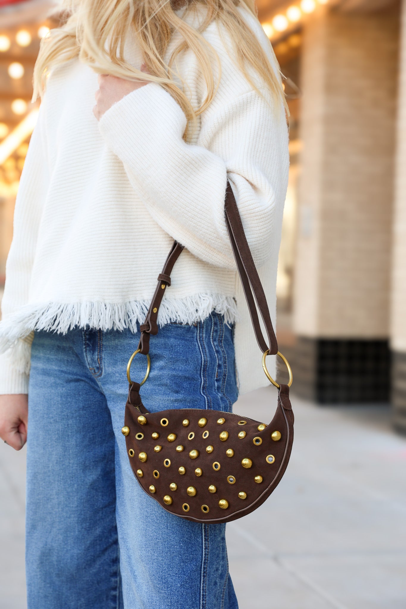 Brown Suede Studded Bag