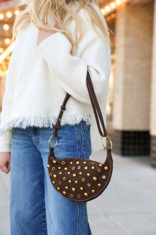 Brown Suede Studded Bag