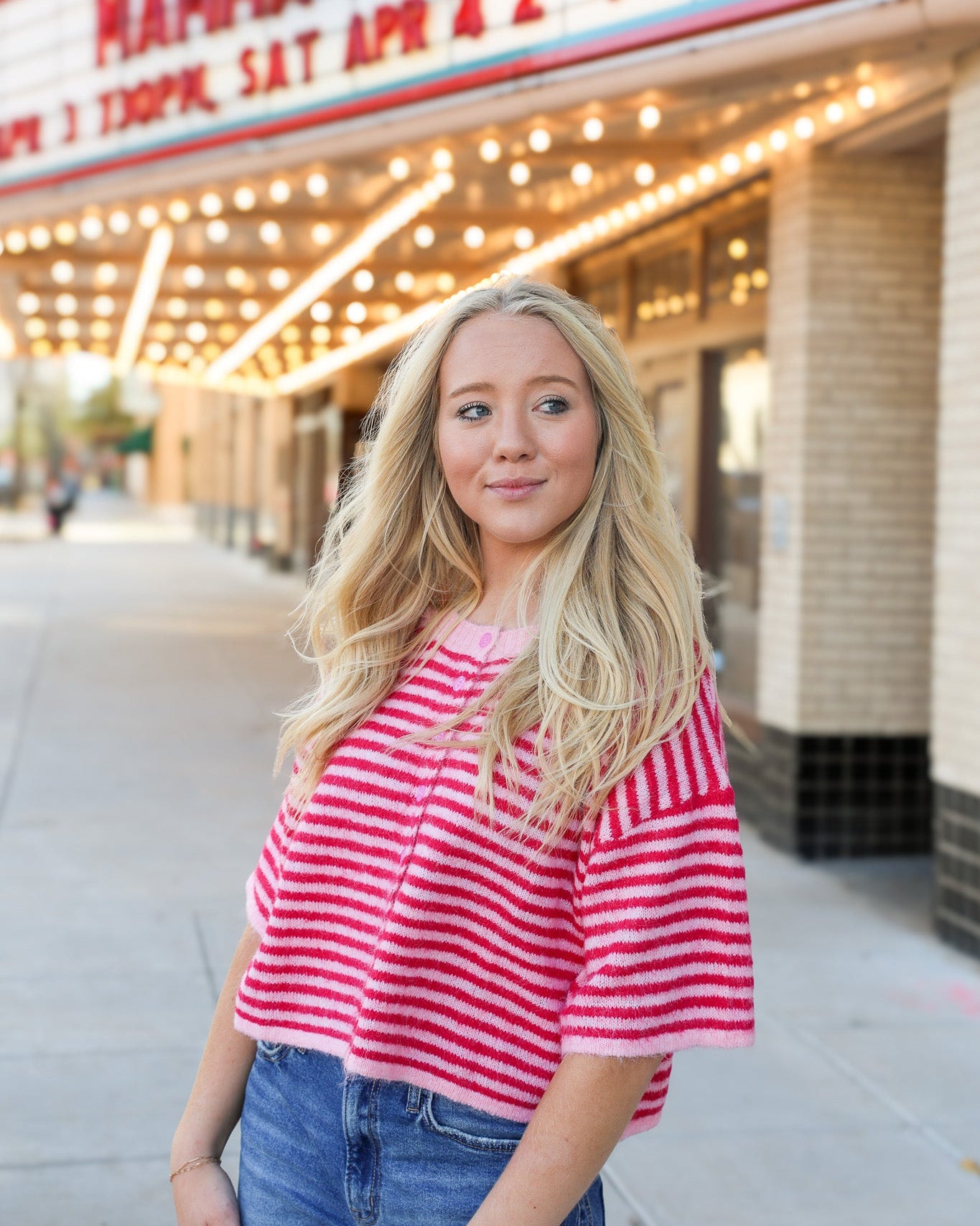 Pink Striped Knit Cardigan