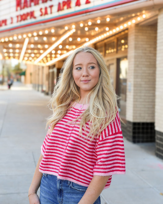 Pink Striped Knit Cardigan