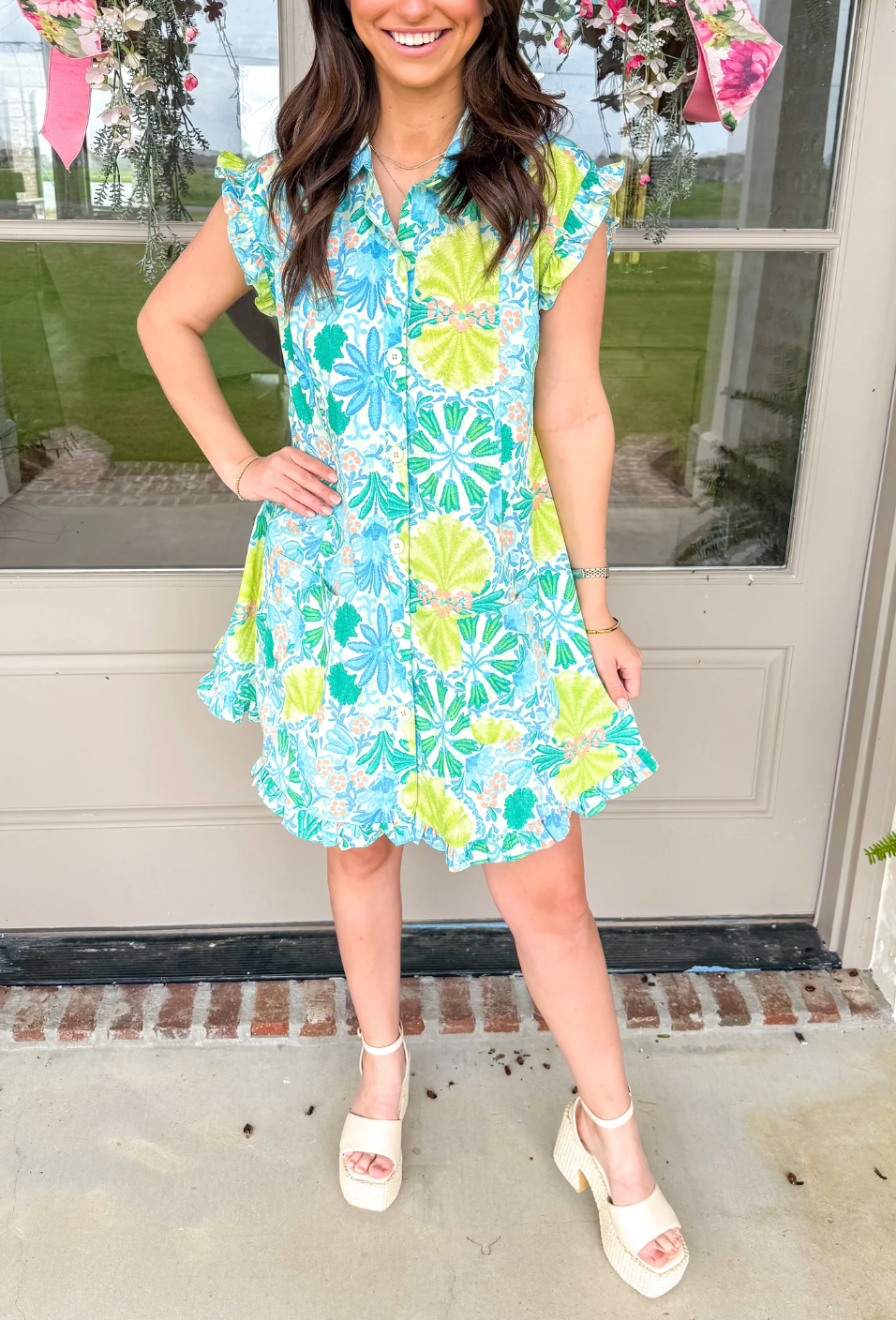 Sadie Floral Ruffled Shirt Dress