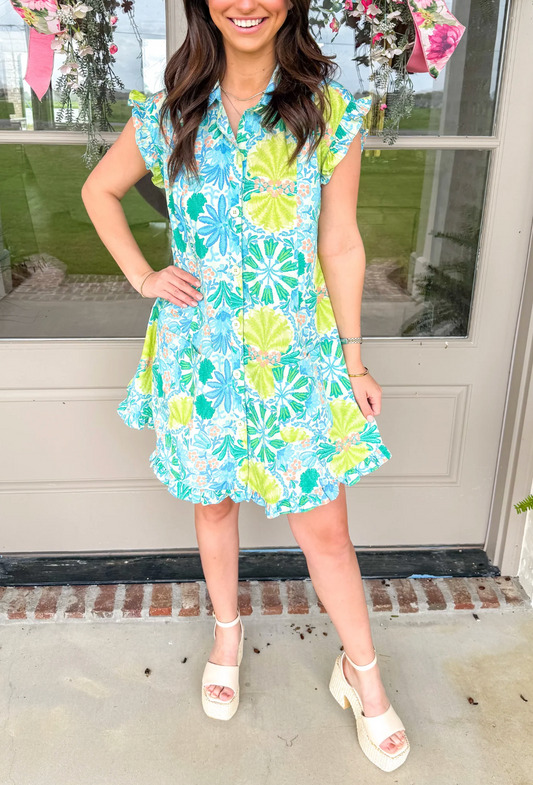 Sadie Floral Ruffled Shirt Dress